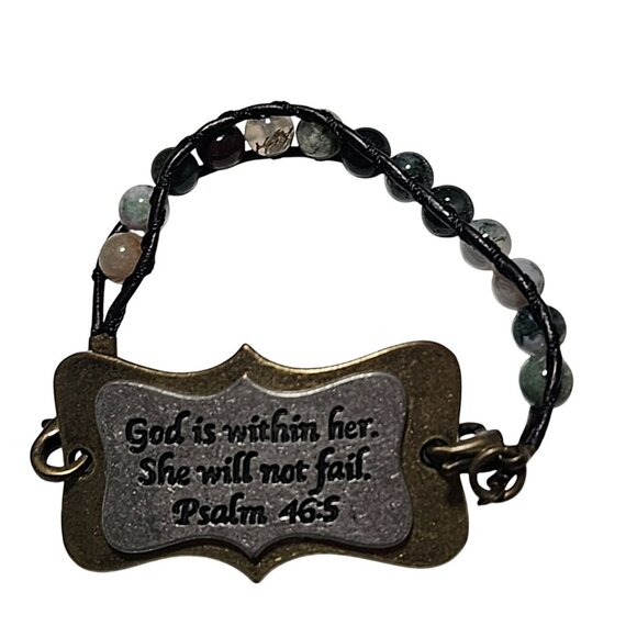 Vintage Spiritual Bronze Beaded Bracelet Psalm 46:5 Inscription Inspirational - Picture 1 of 4